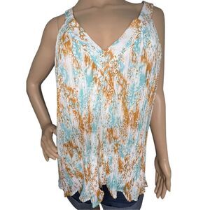 Entro V-Neck Boho Abstract Patterned Ruffled Loose Fit Tank Top
